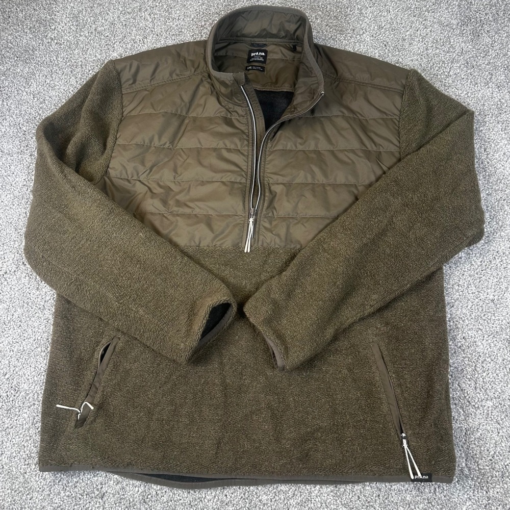 Prana Pullover 1/2 Zip Mens XXL Wool Fleece Outdoors Gorpcore Earthy FLAWS